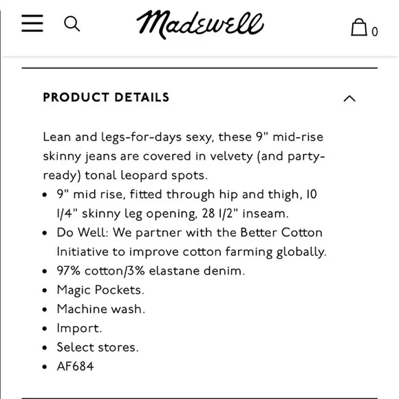 NWT✨$158 MADEWELL✨Flocked Velvet Black Leopard Denim Jeans Limited Ed Size 28,31 - Picture 8 of 11